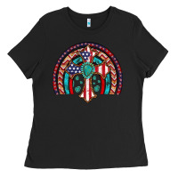 Black gemstone cross american flag turquoise rainbow Ladies Tee - Artiststas