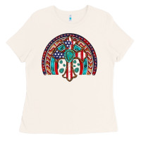 Bone gemstone cross american flag turquoise rainbow Ladies Tee - Artiststas