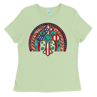 Gemstone Cross American Flag Turquoise Rainbow Ladies Tee | Teevron