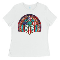 White gemstone cross american flag turquoise rainbow Ladies Tee - Artiststas