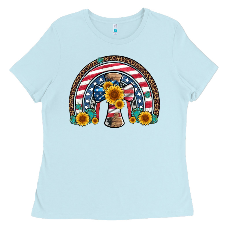 Cross American Flag Cowhide  Leopard Gemstone Rainbow Ladies Tee by Artiststas | Teevron