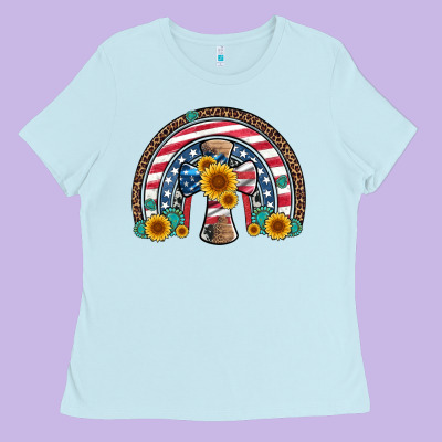 Cross American Flag Cowhide  Leopard Gemstone Rainbow Ladies Tee Designed By Artiststas