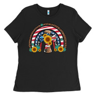 Black cross american flag cowhide  leopard gemstone rainbow Ladies Tee - Artiststas