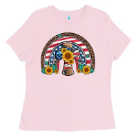 Bubblegum Pink cross american flag cowhide  leopard gemstone rainbow Ladies Tee - Artiststas