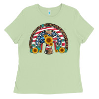 Matcha cross american flag cowhide  leopard gemstone rainbow Ladies Tee - Artiststas