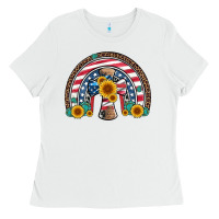 White cross american flag cowhide  leopard gemstone rainbow Ladies Tee - Artiststas