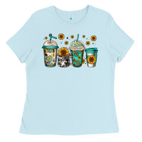 Baby Blue sunflowers coffee cups Ladies Tee - Jasminsmagicworld