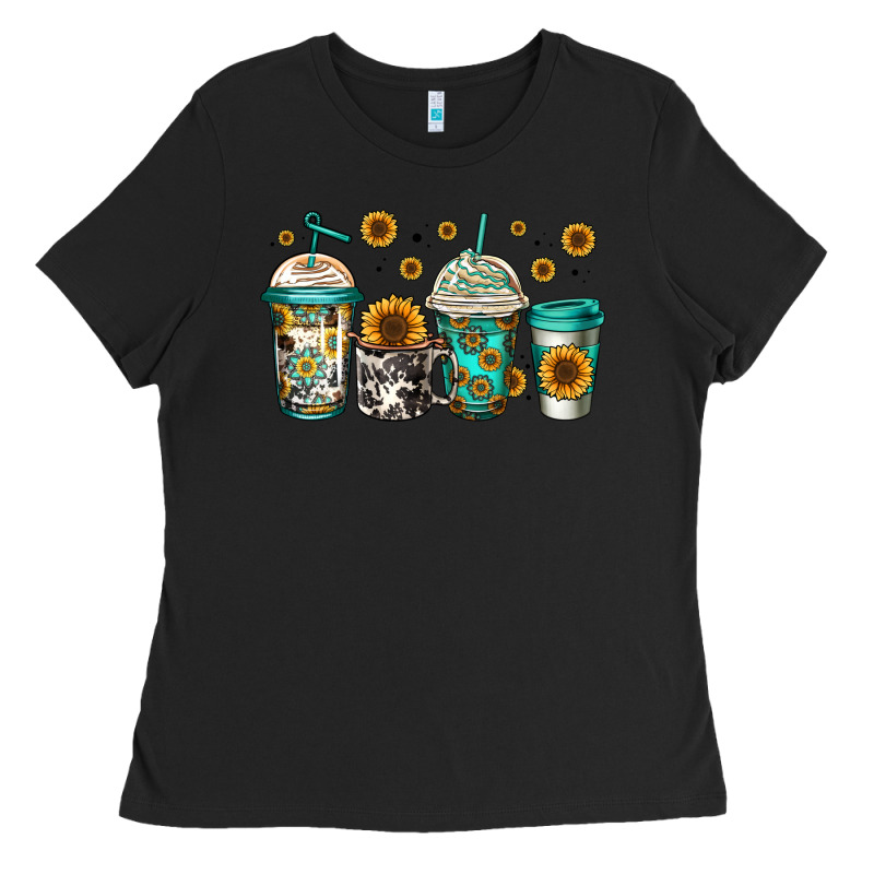 Sunflowers Coffee Cups Ladies Tee by Jasminsmagicworld | Teevron