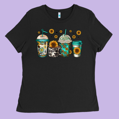 Sunflowers Coffee Cups Ladies Tee Designed By Jasminsmagicworld