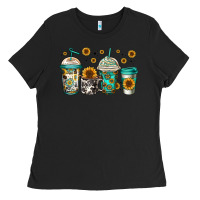 Black sunflowers coffee cups Ladies Tee - Jasminsmagicworld