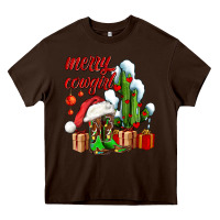 Chocolate Brown merry cowgirl  boots and cactus with gifts Heavy Core Tee - AdoDesignShop