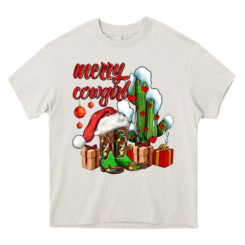 Merry Cowgirl  Boots And Cactus With Gifts Heavy Core Tee by AdoDesignShop | Teevron
