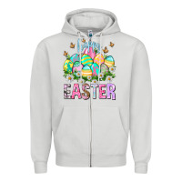 Dove Grey Happy Easter with eggs Easter Day Zipper Hoodie - HowdyJamesFarm