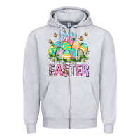 Heather Grey Happy Easter with eggs Easter Day Zipper Hoodie - HowdyJamesFarm