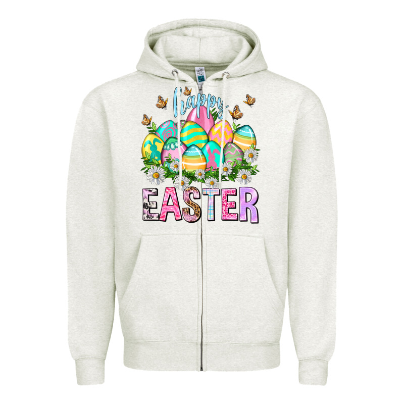 Happy Easter With Eggs Easter Day Zipper Hoodie by HowdyJamesFarm | Teevron