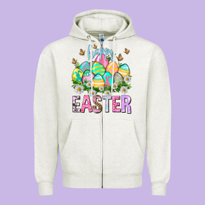 Happy Easter With Eggs Easter Day Zipper Hoodie Designed By Howdyjamesfarm