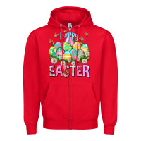 Red Happy Easter with eggs Easter Day Zipper Hoodie - HowdyJamesFarm