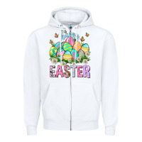 White Happy Easter with eggs Easter Day Zipper Hoodie - HowdyJamesFarm
