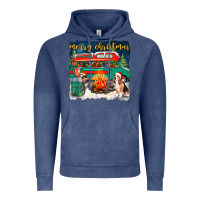 Vintage Denim merry christmas with camper van Vintage Hoodie - NancyCooperArtShop