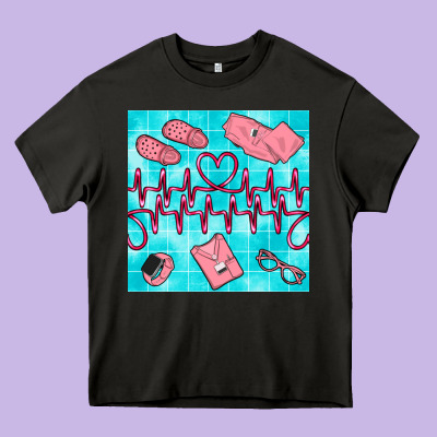 Nurse Heart Beat Seamless Pattern Heavy Core Tee Designed By Bundleandbundleshop