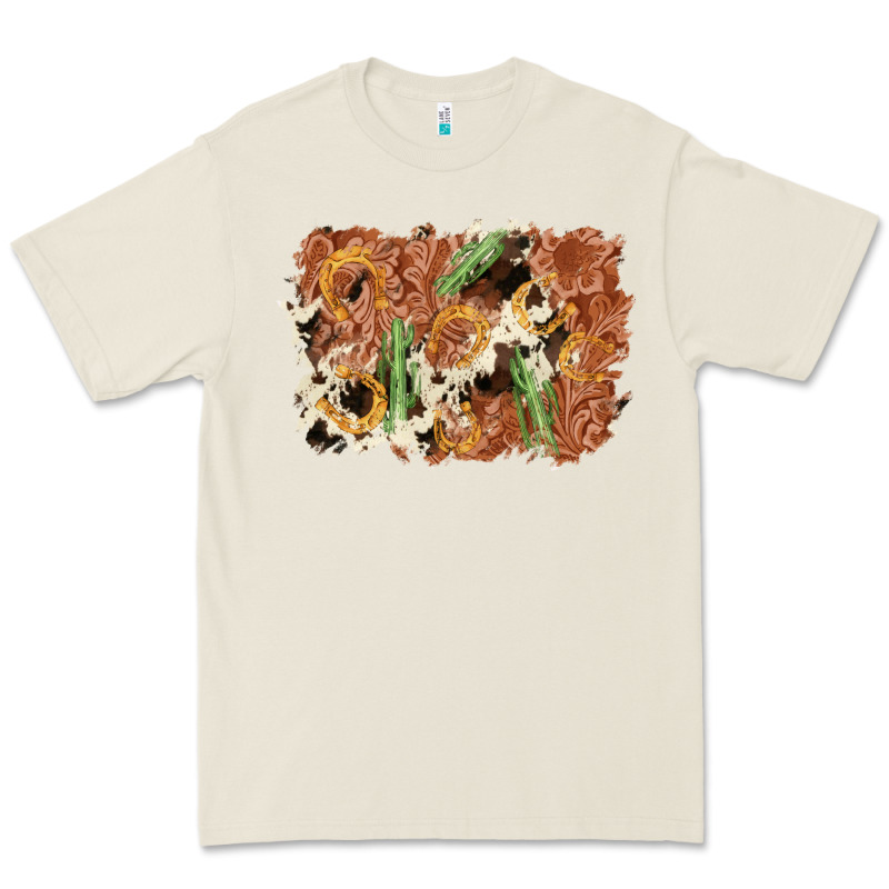 Horseshoe Cowhide Cactus Background Premium Tee by AdoDesignShop | Teevron