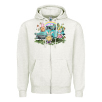 Oatmeal Heather Easter gnomies with truck Easter Day Zipper Hoodie - HowdyJamesFarm