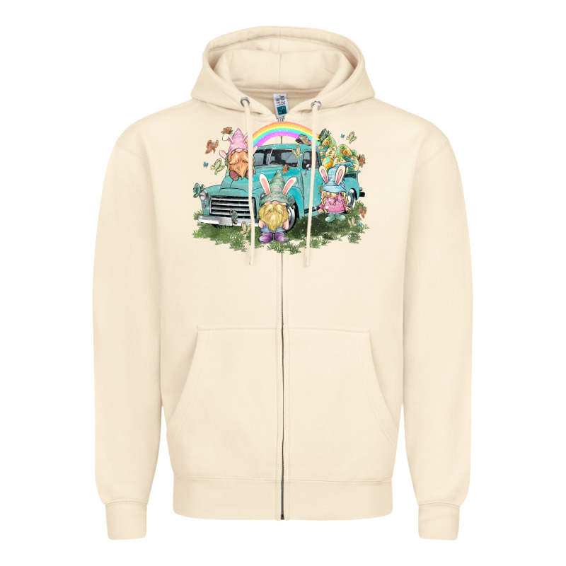 Easter Gnomies With Truck Easter Day Zipper Hoodie by HowdyJamesFarm | Teevron