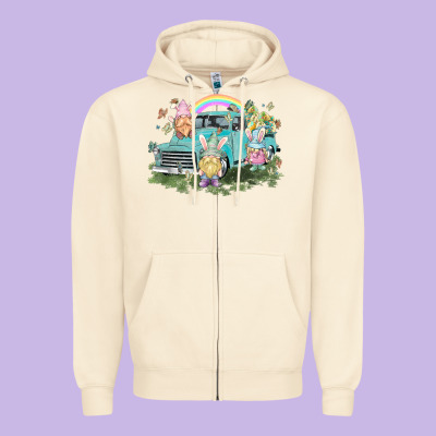 Easter Gnomies With Truck Easter Day Zipper Hoodie Designed By Howdyjamesfarm