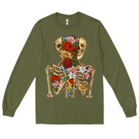 Army Green flower skeleton Long Sleeve Tee - RanaPortraitStore