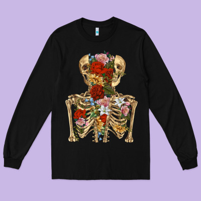 Flower Skeleton Long Sleeve Tee Designed By Ranaportraitstore