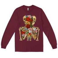 Burgundy flower skeleton Long Sleeve Tee - RanaPortraitStore