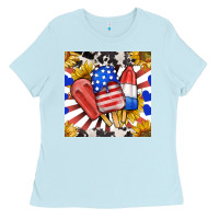 Baby Blue patriotic popsicles and sunflowers Ladies Tee - BundleAndBundleShop