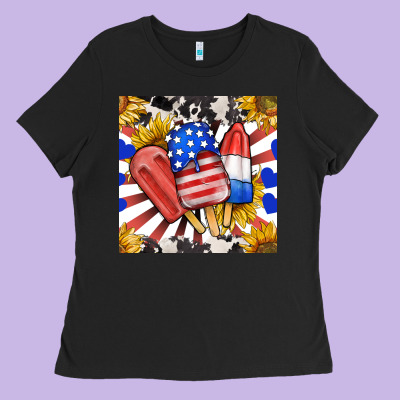 Patriotic Popsicles And Sunflowers Ladies Tee Designed By Bundleandbundleshop
