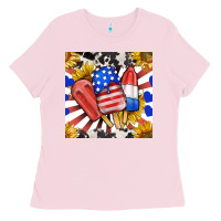 Bubblegum Pink patriotic popsicles and sunflowers Ladies Tee - BundleAndBundleShop