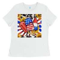 White patriotic popsicles and sunflowers Ladies Tee - BundleAndBundleShop