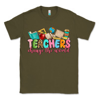 Army Green teacher change the world Classic Tee - MaliasSmallBusiness