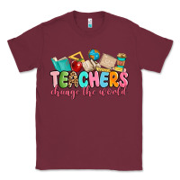Burgundy teacher change the world Classic Tee - MaliasSmallBusiness