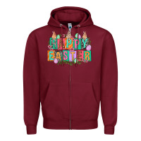 Burgundy Happy Easter with plate letters Easter Day Zipper Hoodie - HowdyJamesFarm
