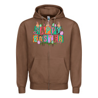 Chestnut Happy Easter with plate letters Easter Day Zipper Hoodie - HowdyJamesFarm