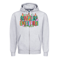 Heather Grey Happy Easter with plate letters Easter Day Zipper Hoodie - HowdyJamesFarm