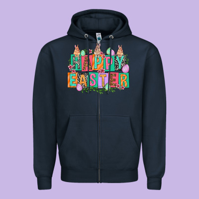 Happy Easter With Plate Letters Easter Day Zipper Hoodie Designed By Howdyjamesfarm