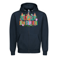 Navy Happy Easter with plate letters Easter Day Zipper Hoodie - HowdyJamesFarm
