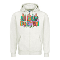 Oatmeal Heather Happy Easter with plate letters Easter Day Zipper Hoodie - HowdyJamesFarm