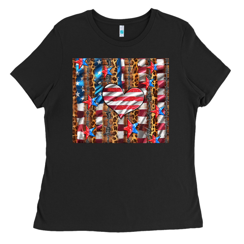 Western Usa Flag Heart And Stars Tumbler Ladies Tee by Artiststas | Teevron
