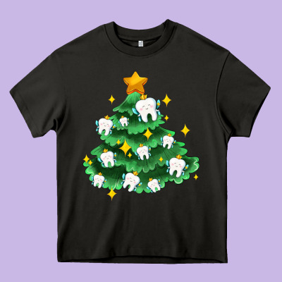 Christmas Tree With Teeth Heavy Core Tee Designed By Adodesignshop