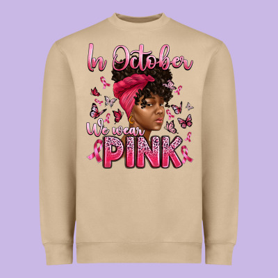 In October We Wear Pink With Afro Woman Heavyweight Sweatshirt Designed By Artiststas