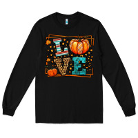 Black Fall Autumn Leopard Love Pumpkin Long Sleeve Tee - LillyAllenDesigns