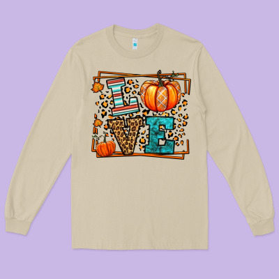 Fall Autumn Leopard Love Pumpkin Long Sleeve Tee Designed By Lillyallendesigns