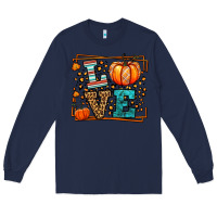 Navy Fall Autumn Leopard Love Pumpkin Long Sleeve Tee - LillyAllenDesigns