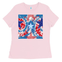 Bubblegum Pink patriotic tie dye stars Ladies Tee - BundleAndBundleShop